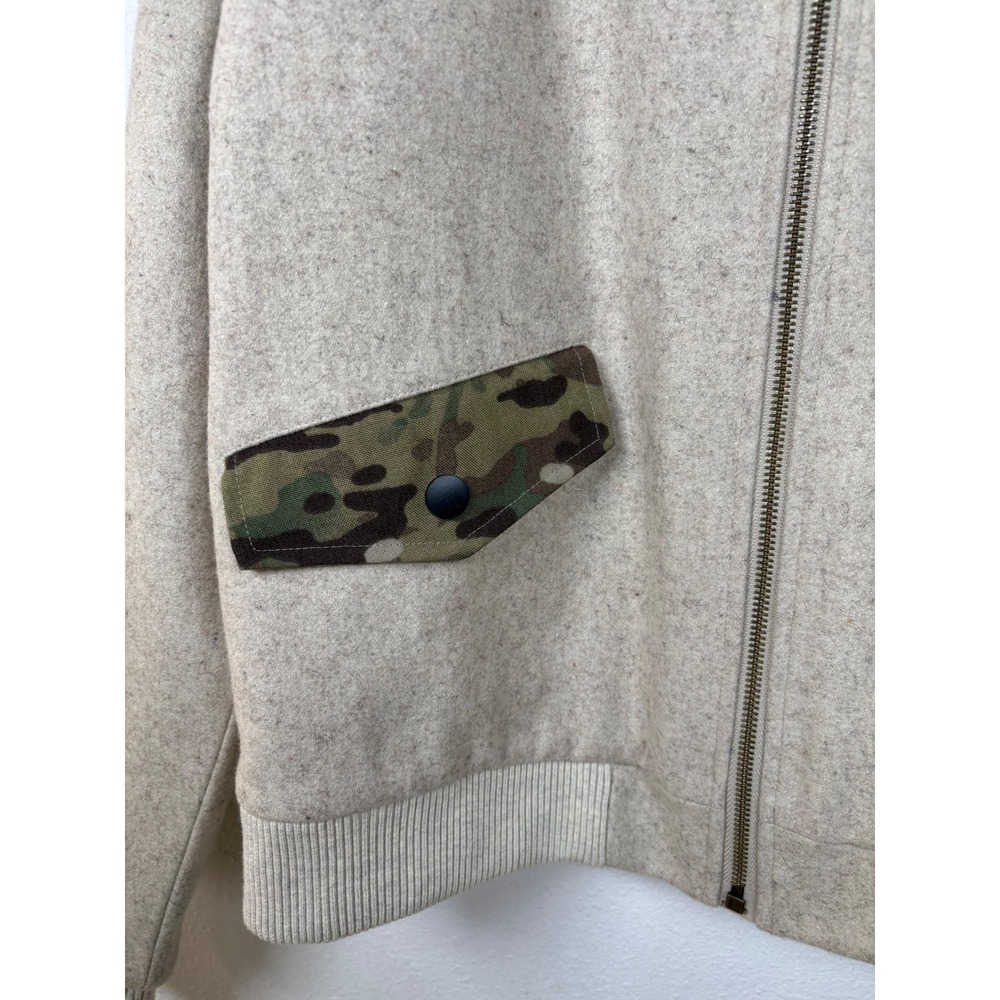 Qilo Wool Bomber Jacket Large Cream MultiCam Camo Tactical Quilted Lining NEW - Picture 11 of 12